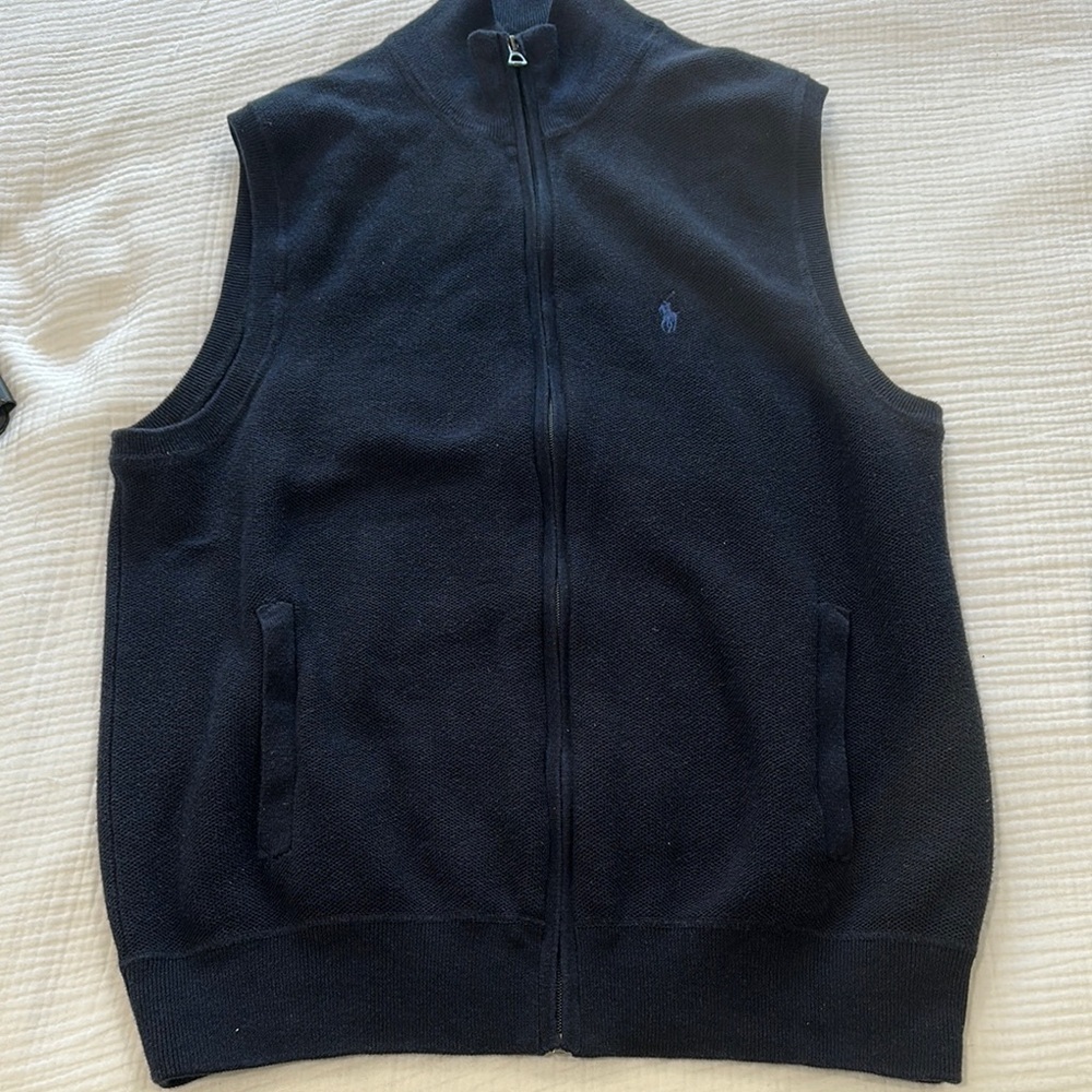 Ralph Lauren Mesh knit cotton full zip sweater vest